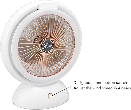 Miniatura 8 de Tyenaza Ventilador plegable con luz LED, luz cálida 2 en 1, de bajo ruido, portátil, recargable, con 4 velocidades de viento, ventilador de