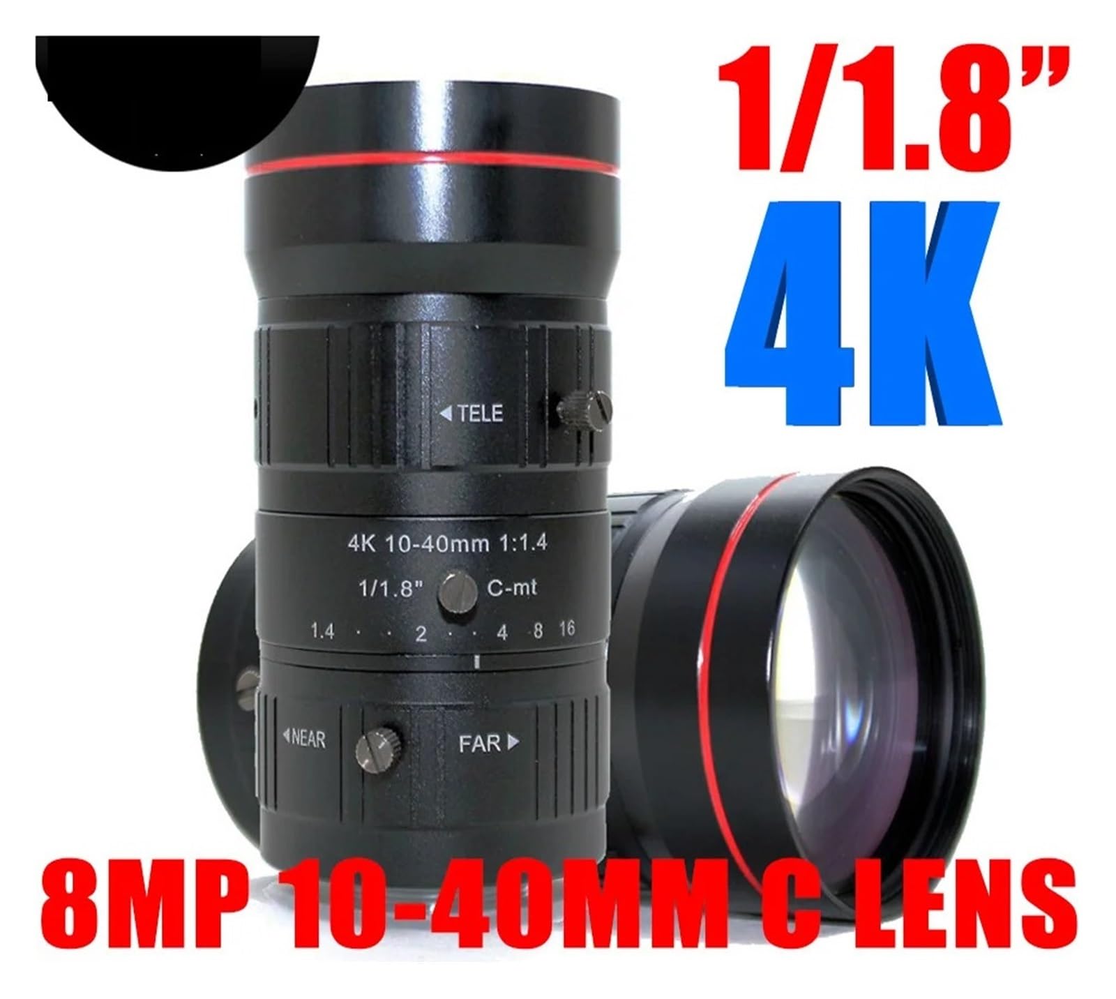 8-megapikselowy obiektyw CCTV 4K 10-40mm 1/1,8 cala IR F1.4, ręczny obiektyw zmiennoogniskowy Iris z mocowaniem C, obiektyw FA o niskim zniekształceniu