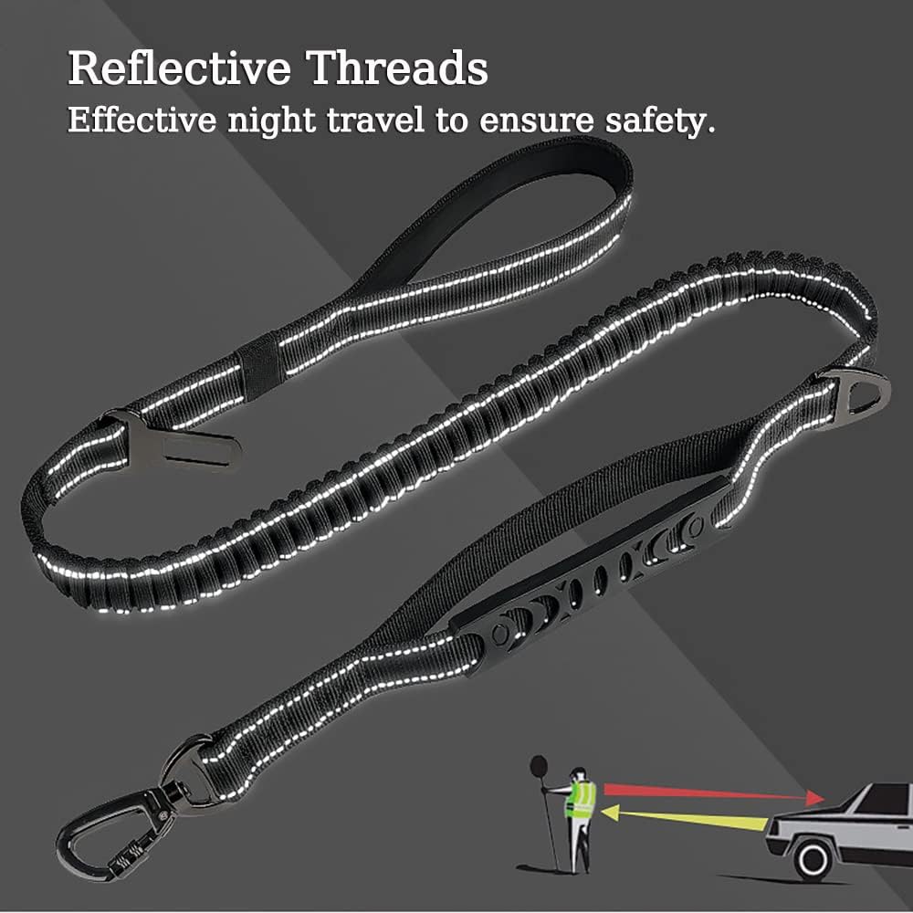 Heavy Duty Bungee Dog Leash for Large Medium Dogs - 6 Ft Reflective Dog Shock Absorbing Training Leash with Double Traffic Handles - Dog Car Seat Belt - Strong Climbing Rope, Black