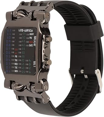 Binary Watch, Crab Shape Colorful LED Watch Cool Digital Watch with Silicone Strap, Waterproof Wrist Watch Mens Classic Fashion Black Plated Electronic Watch for Men Gift