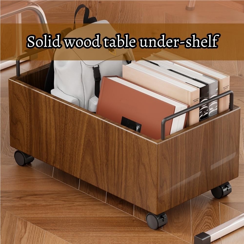Solid Wood Under Desk Storage Cart, Book Bag Rack with Wheels, Mobile Bookshelf, Rolling Storage for Home, Small Cart, Office Organizer(Brown)