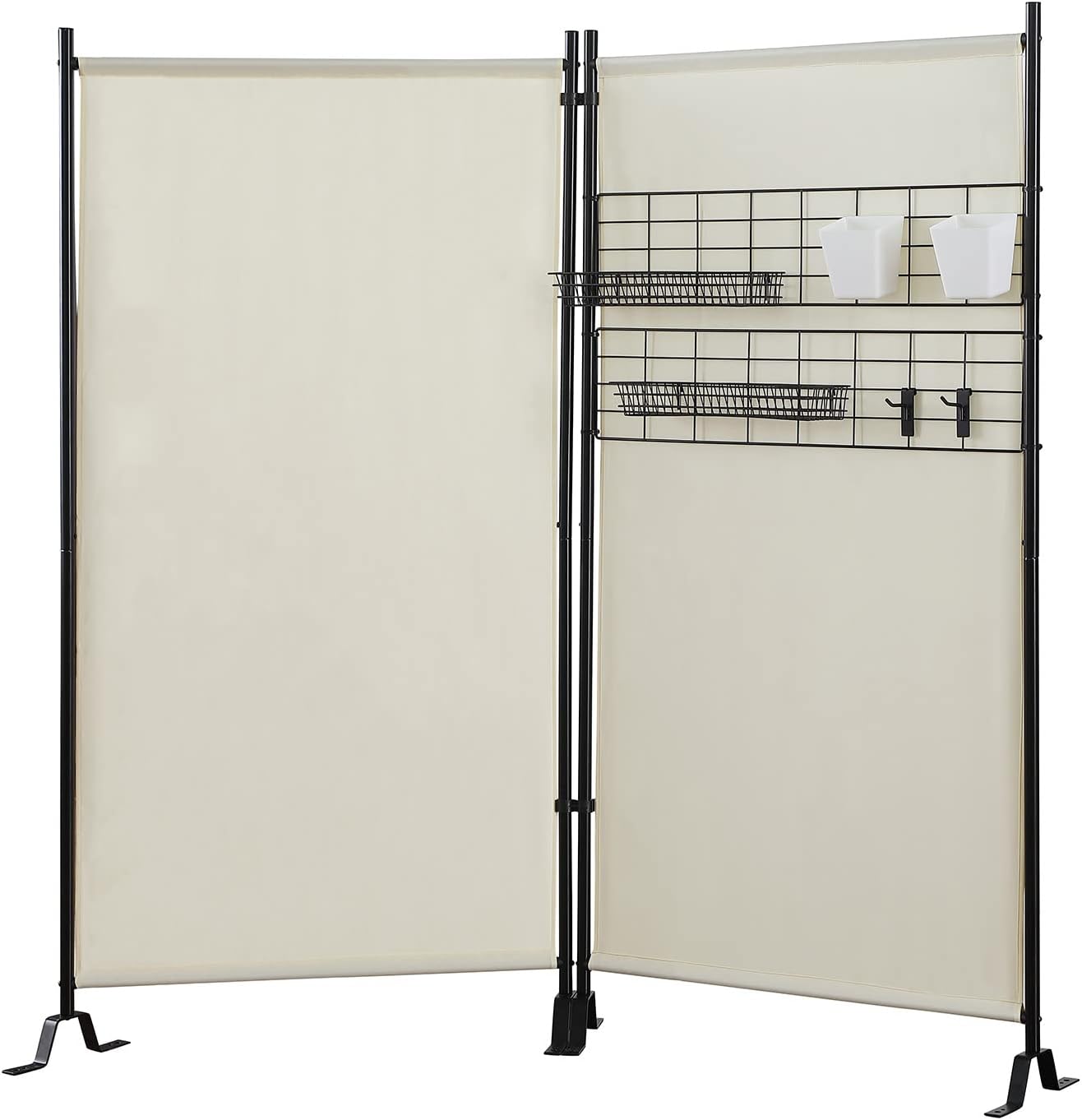 Proman Products FS17256 Galaxy II Indoor/Outdoor Room Divider (2-Panels, 36" w/Panel) with Accessory Rack 2 Wire Nets, 4 Plastic Bins, 4 Peg Hooks, 2 Wire Tray Baskets, Beige