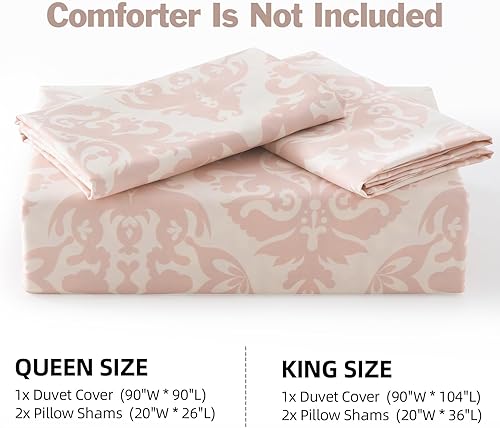 Miniatura 6 de EWlinens Funda de edredón rosa tamaño King  100% algodón súper suave y cómodo juego de funda de edredón de damasco de 3 piezas con cierre de