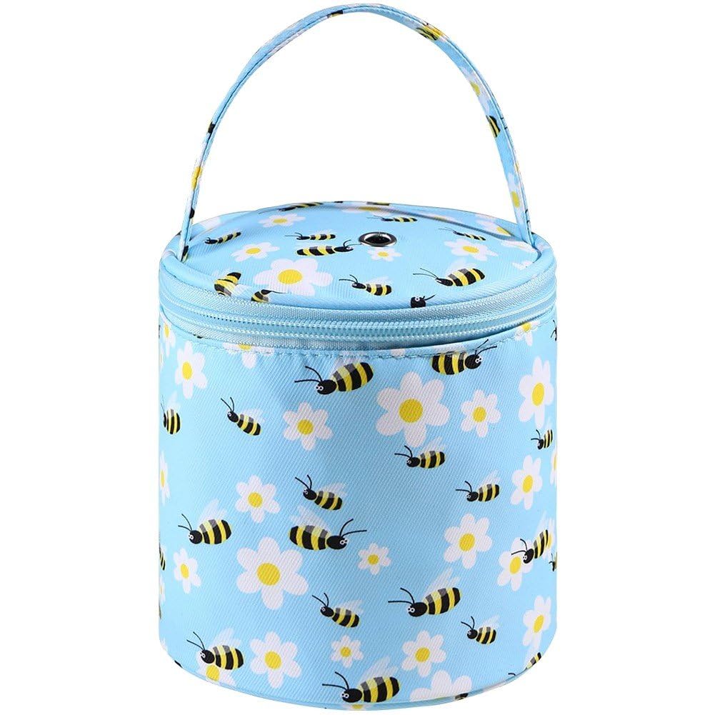 Baokuan Blue Empty Small Yarn Storage Organizer Bag, Portable Yarn Storage Bag, Round Knitting Bag, Zipper Crochet Bags Knitting Organizers Handbag For Yarns Sewing Tools