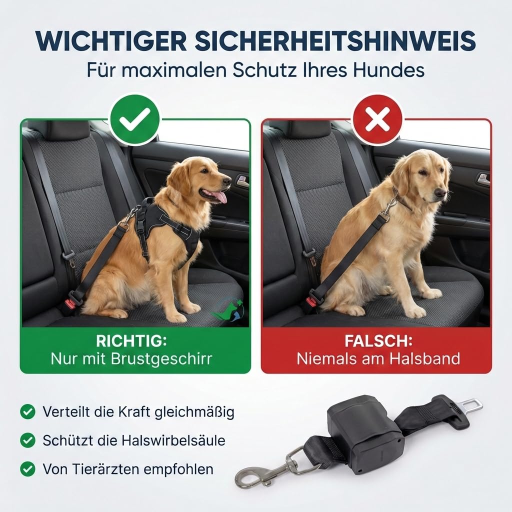 Automatik Sicherheitsgurt für Hunde im Auto - ausziehbar - aus Deutscher Produktion/Anschnallgurt Hund Auto für mittlere und große Hunde/Hundegurt mit drehbarem Edelstahl Karabiner
