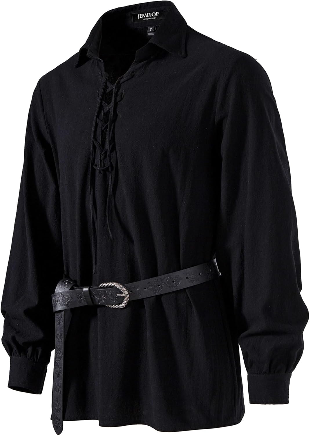 JEMITOP Men's Cotton Lace Up Retro Design Shirts for Renaissance Pirate Viking Medieval Costume Without Belt - Image 2
