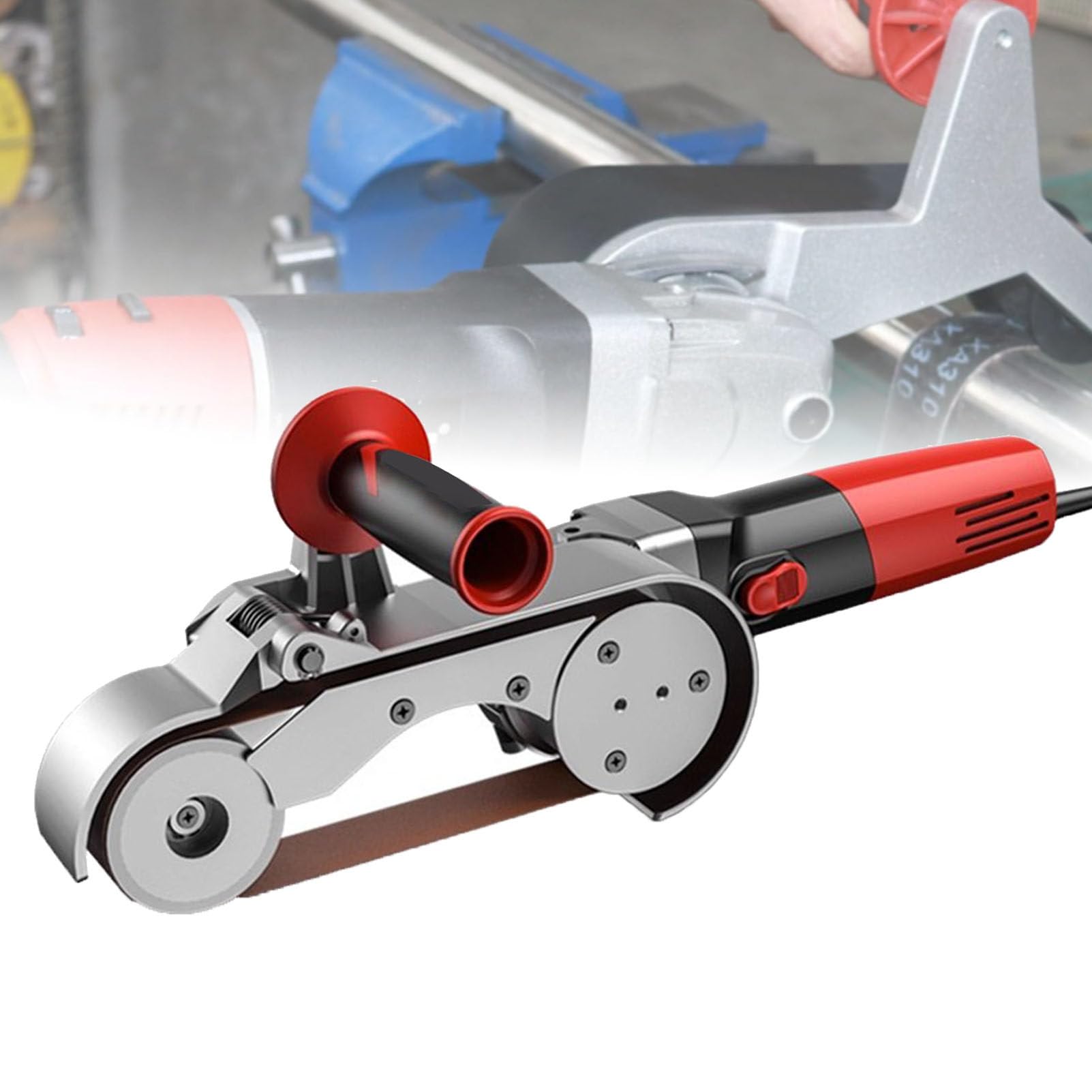 Levigatrice a nastro per tubi, strumento di lucidatura a velocità variabile da 1100 W per materiali circolari per tubi, rimozione della ruggine di legno e metallo, design a 3 rulli per una finitura
