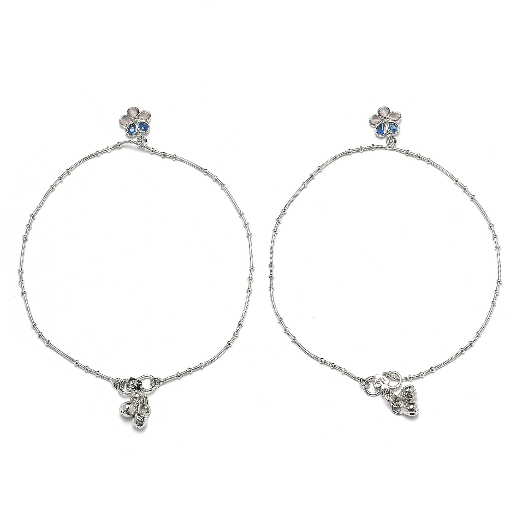 ZENEME Set Of 2 Rhodium-Plated American Diamond Studded Floral Charm Anklets For Girls and Women (Pink & Navy Blue) (B0CGLM6TKN) Amazon Price History, Amazon Price Tracker