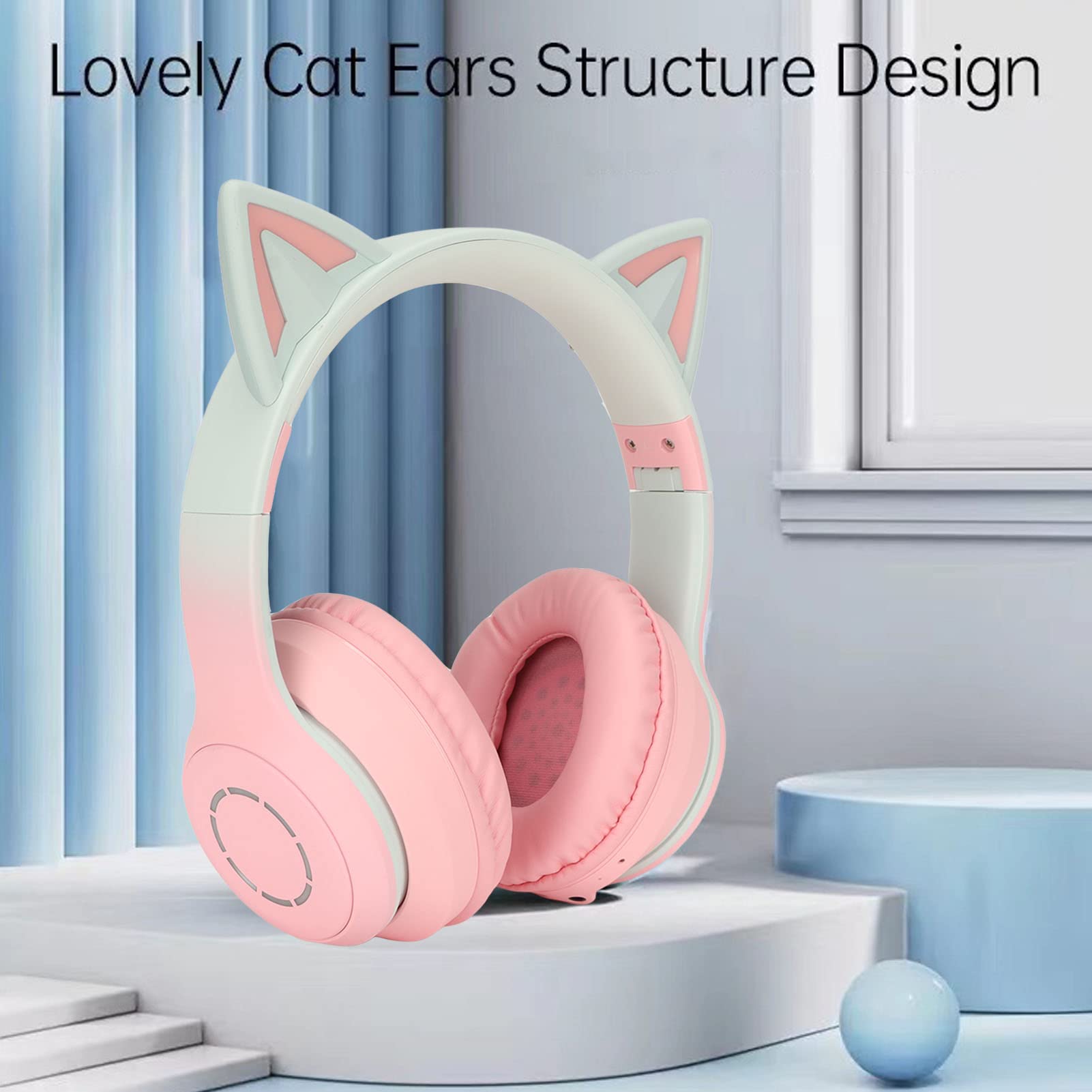 Casque de Jeu, Casque Oreille de Chat, Casque de Musique Pliable avec Lumière LED pour Chat, avec Lumière LED pour PC, Ordinateur Portable, Mac, Smartphone (Rose)