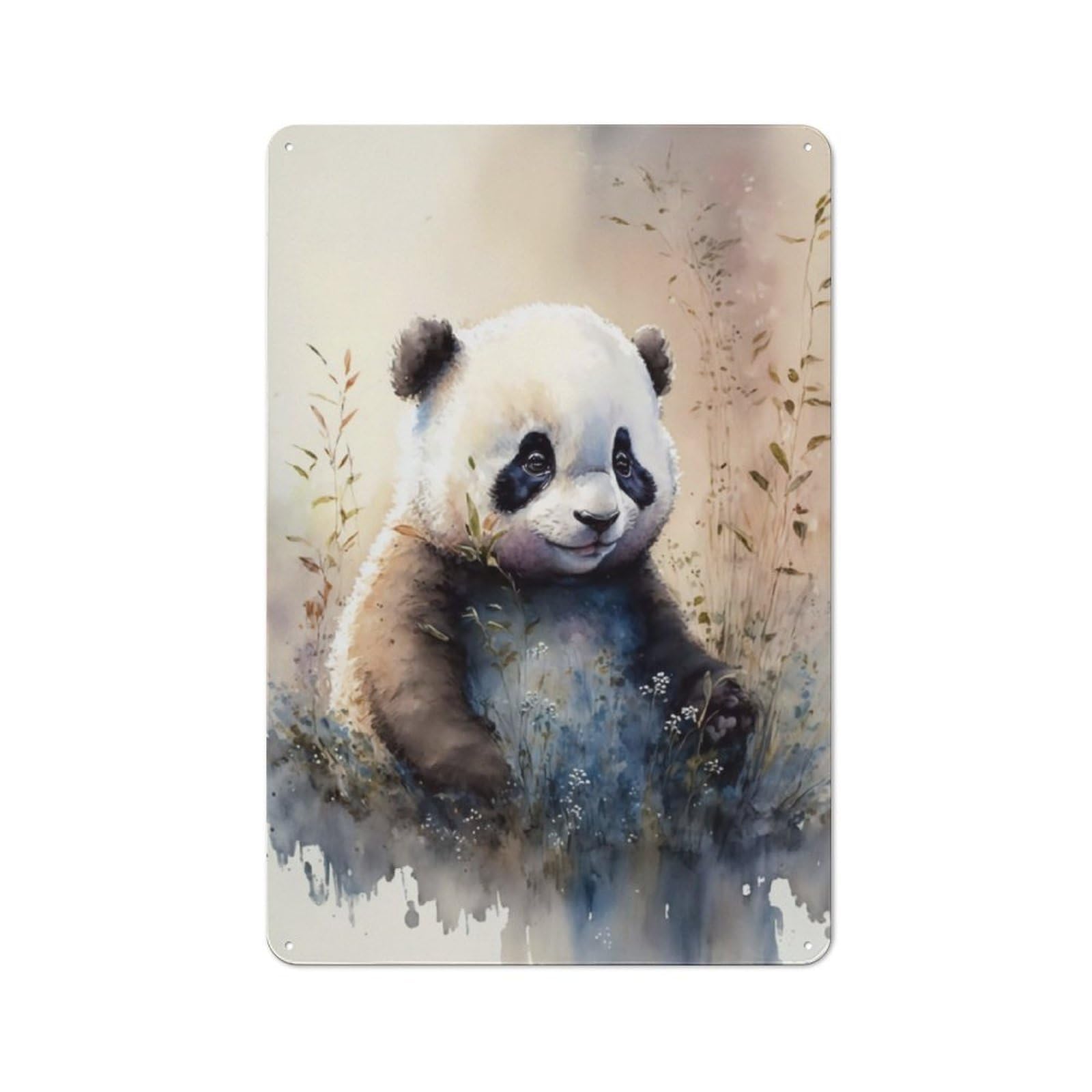 Junmoney Cute Baby Panda Painting Vintage Tin Sign With Design 30X20cm, Nostalgic Nostalgic Wall Art For Living Room, Hallway, Kitchen Or Cafe