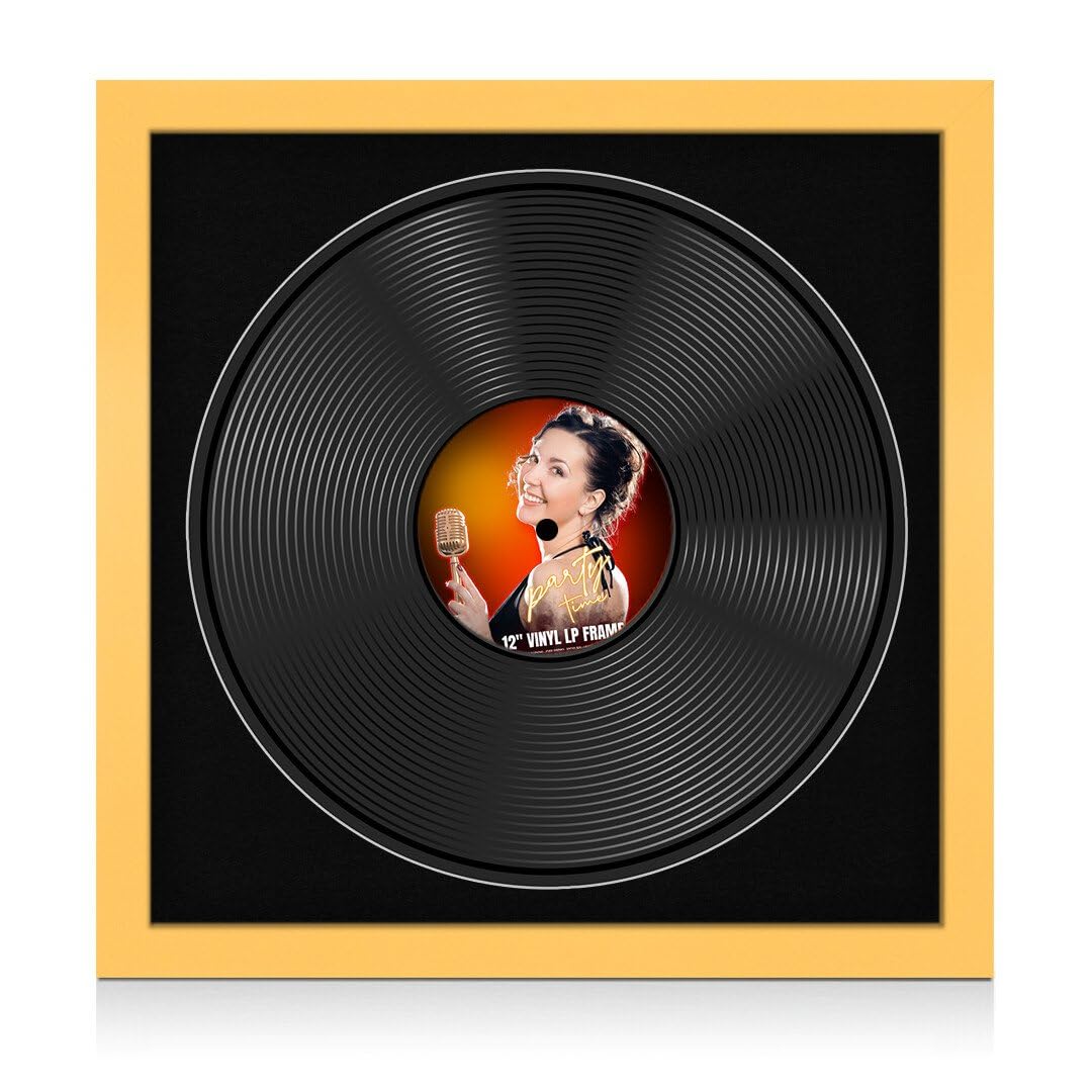 Procut Global 16X16" Matte Yellow Vinyl Record Frame for 12 Inch LP Disc- Round Display Photo Frame for Vinyl CD Records - Engineered Wood, Shatterproof Perspex Front -Music Lover Gift & Home Décor — image 1
