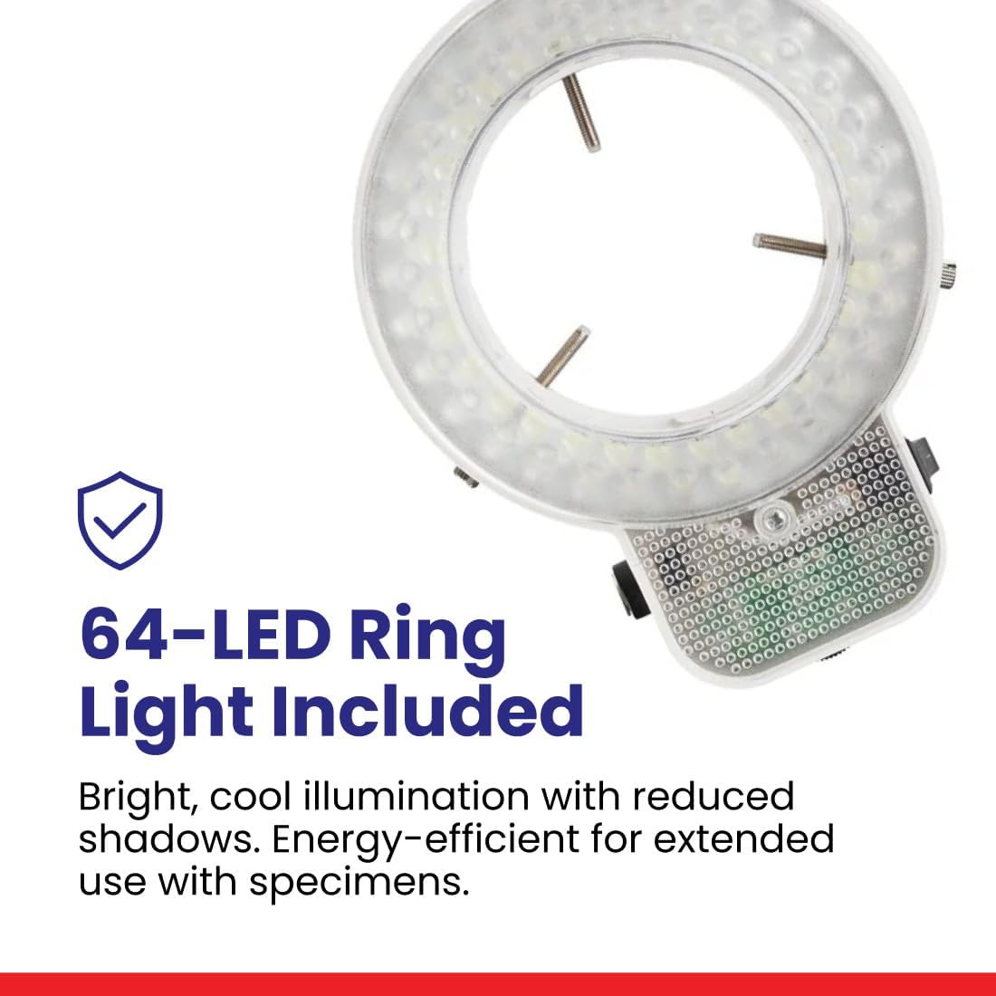 AmScope SM-1BSX-64S Professional Binocular Stereo Zoom Microscope, WH10x Eyepieces, 3.5X-45X Magnification, 0.7X-4.5X Zoom Objective, 64-Bulb LED Ring Light, Pillar Stand, Includes 0.5x Barlow Lens