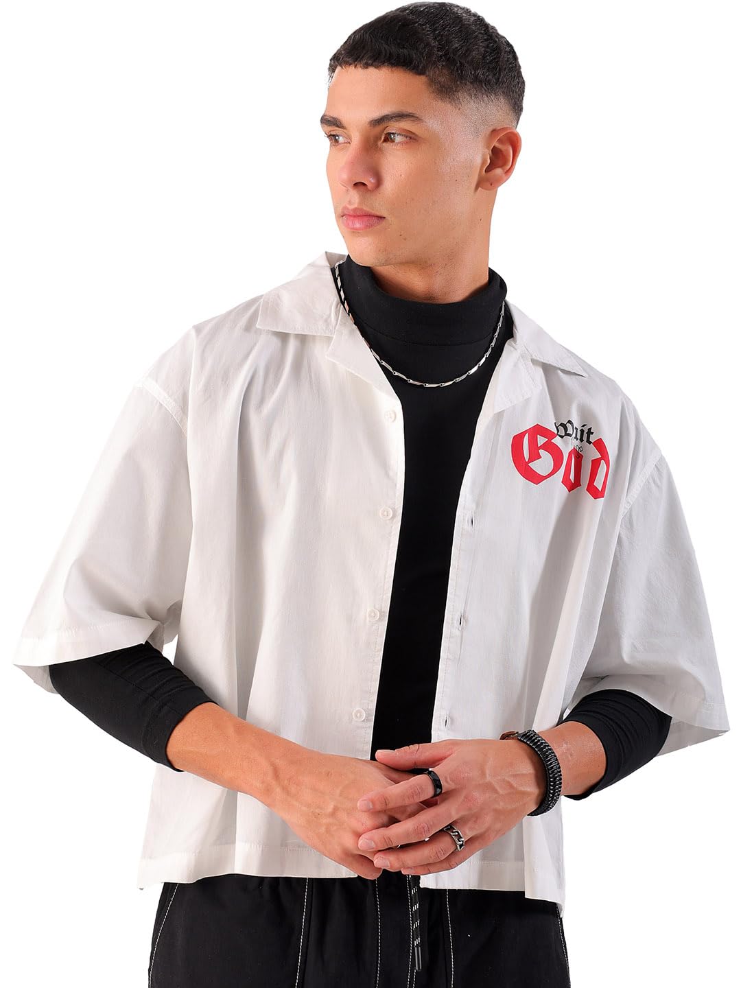 the indian garage co Men Boxy Fit Graphic Print Half Sleeves Cuban Collar Street Wear Cropped Shirt-picture-53