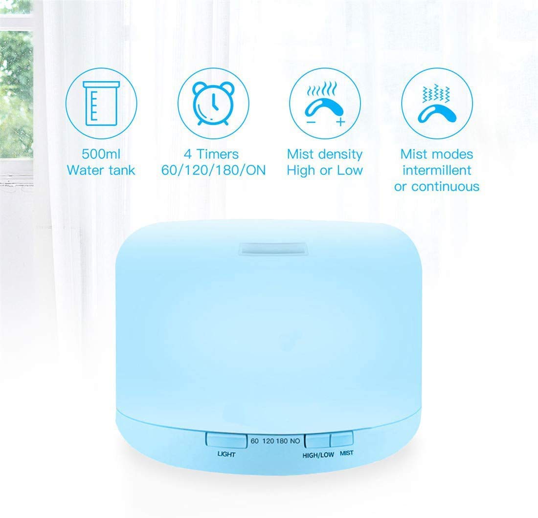 300mL/500mL Ultrasonic Air Humidifier with Waterless Automatically Shut-Off, 7 Colorful LED Lights, Aromatherapy Essential Oil Diffuser for Home, Office, Bedroom, Baby Room, SPA (500ML)