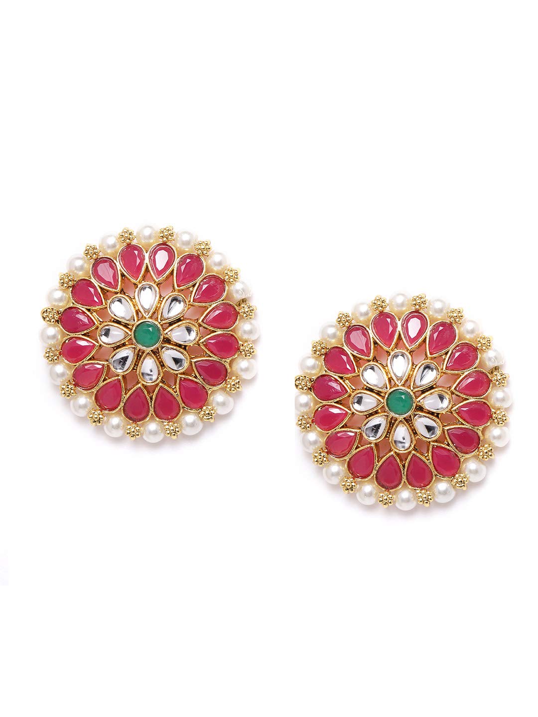 ZAVERI PEARLS Pink & Green Stones Metal Base Metal Pearls Flower Traditional Stud Earring For Women-ZPFK9543 (B08G4HYS7B) Amazon Price History, Amazon Price Tracker