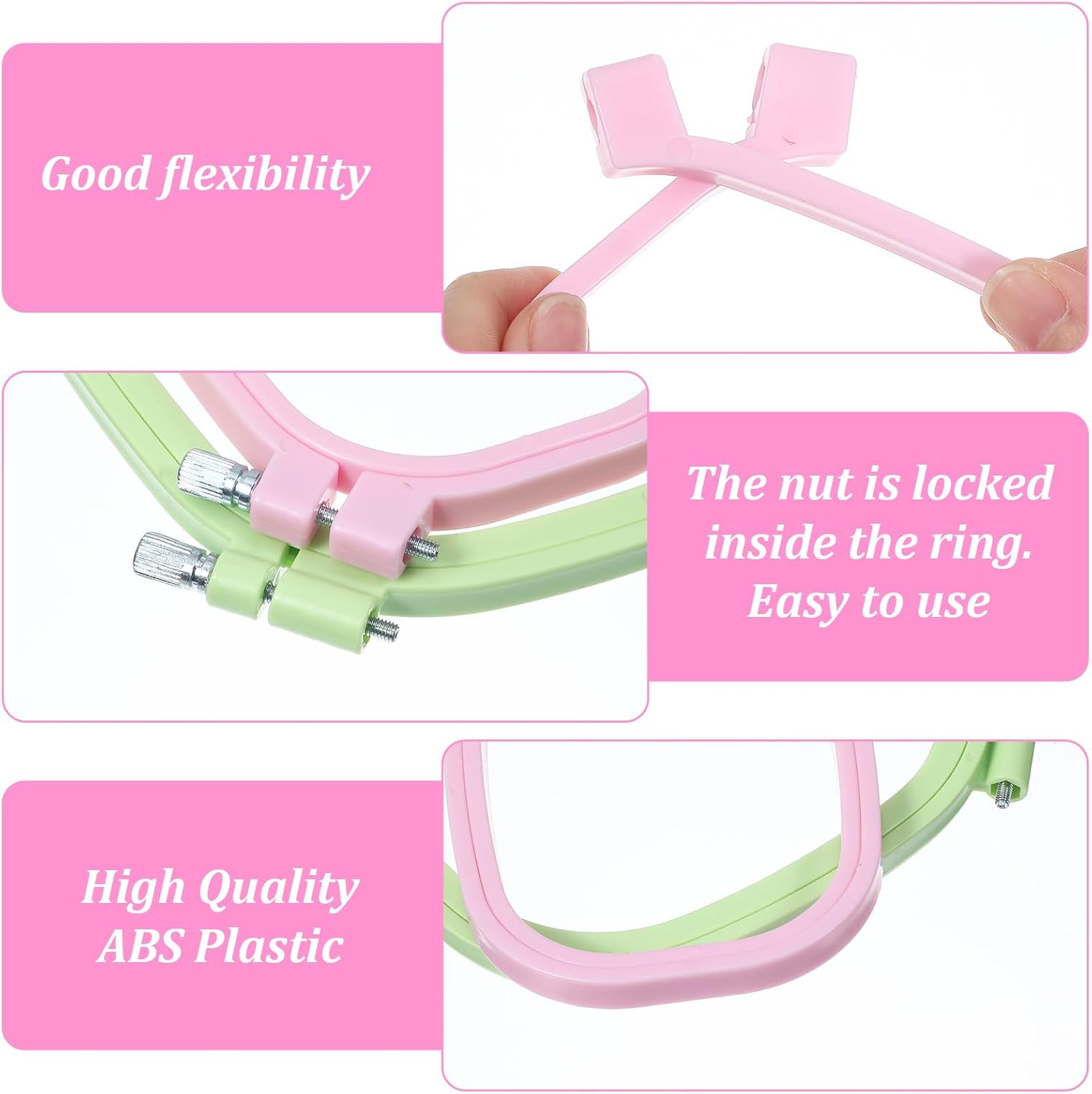 Nogeqi 2PCS Square Embroidery Hoop, Plastic Cross Stitch Hoop, Rectangle Embroidery Ring for Sewing Needlework Cross Stitch Projects (2 Size)
