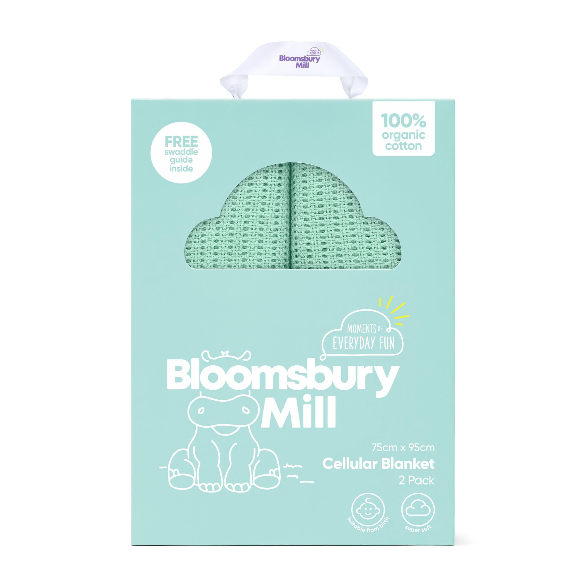 Bloomsbury Mill - Cellular Blankets Baby - Soft 100% Organic Cotton Baby Blanket - Pack of 2 - Essentials For Newborn - Ideal for Cot Bed, Travel, Car Seat, Pram, Moses Basket - Green 75x95cm