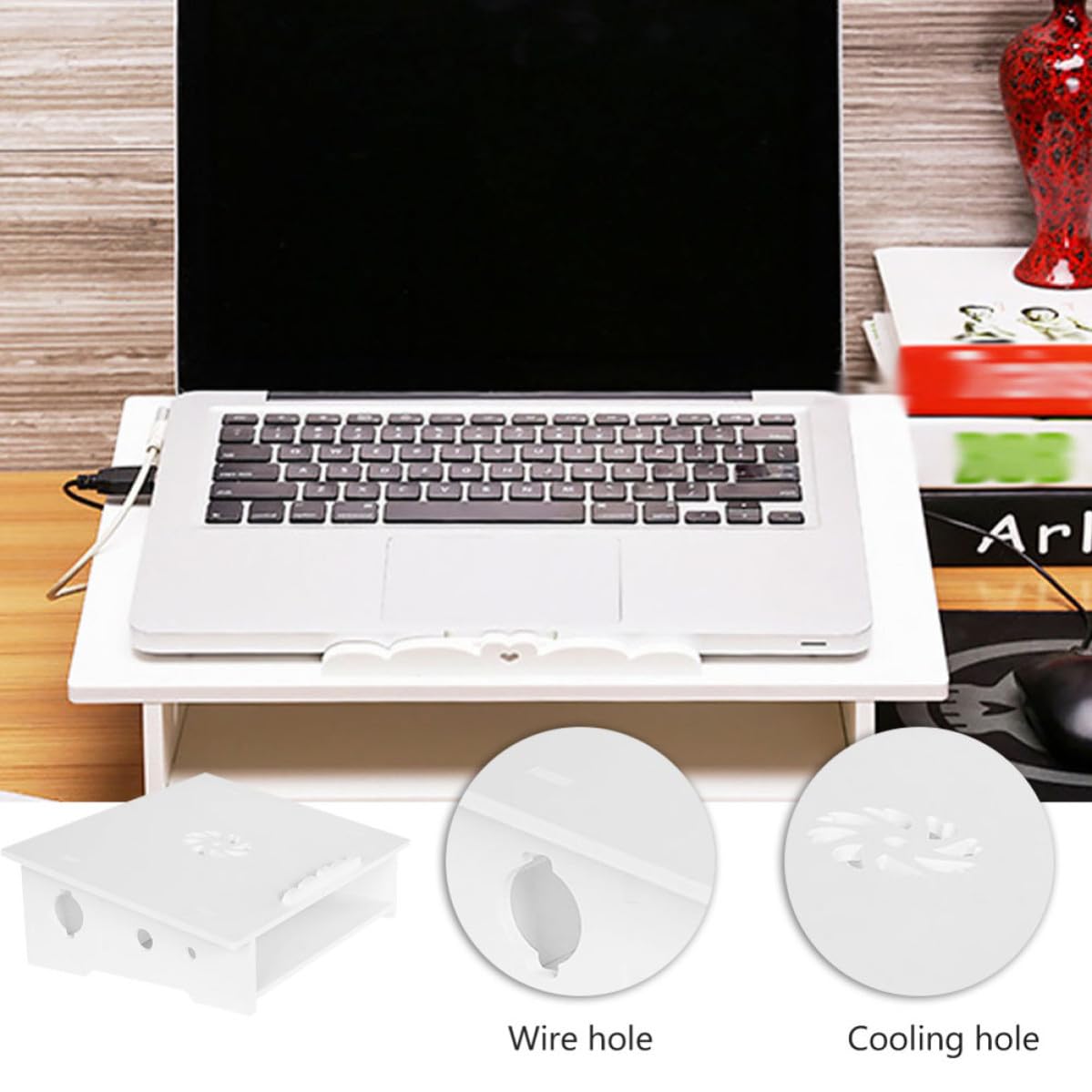 MAGICLULU Supporto per Laptop Rialzo Computer Portatile Funzione di Raffreddamento e Storage, Supporto Display, in Wood Plastic Board, Bianco, per Casa e Ufficio