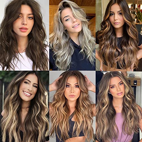 Clip In Hair Extensions, 4Pcs Ash Blonde Hair Extensions, 20 Inches Curly Synthetic Hair Extensions Clip In Human Hair (Color:ombre Chocolate Brown Mix Ash Blonde) #TOP5
