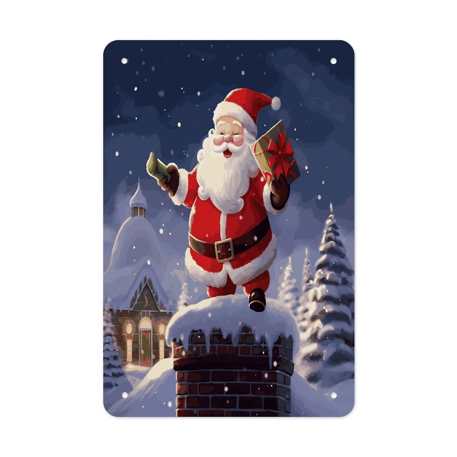 LDGSUPH Merry Christmas Santa Wall Art Prints Folded Edge Iron Sheet Painting with Holes for Wall Prints Decorative Picture Metal Signboard Decor Painting for Outdoor Indoor Wall Decor