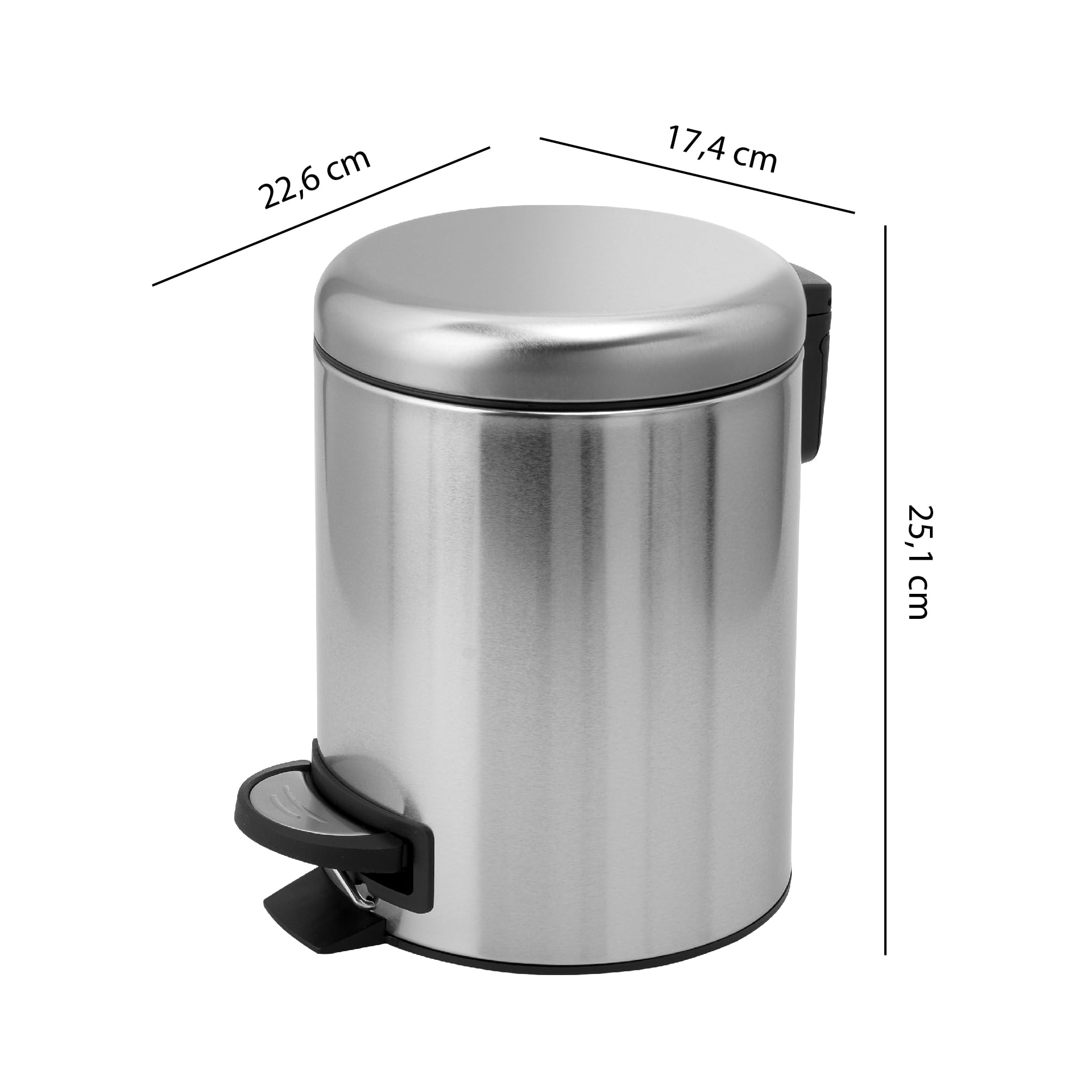 GEDY G-Potty pattumiera bagno satinata 3 L, Misure: 25,1X17,4X22,6 CM, In acciaio inox e polipropilene, Cestino bagno con chiusura soft close, Cestino removibile, Design R&S Gedy, 2 anni di garanzia