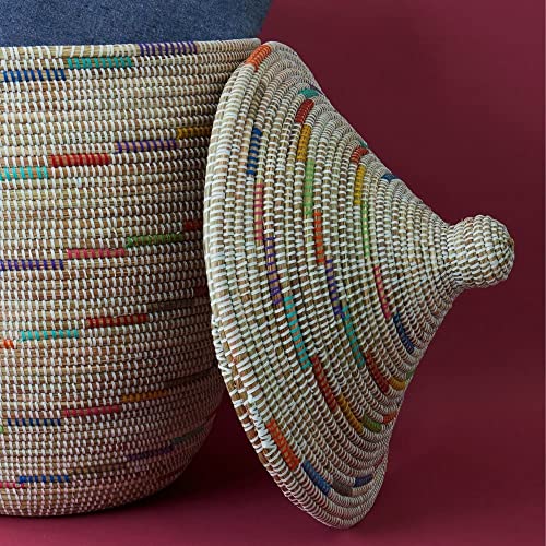 Senegalo Jumbo White Rainbow Swirls Hooded Grass Basket #TOP1