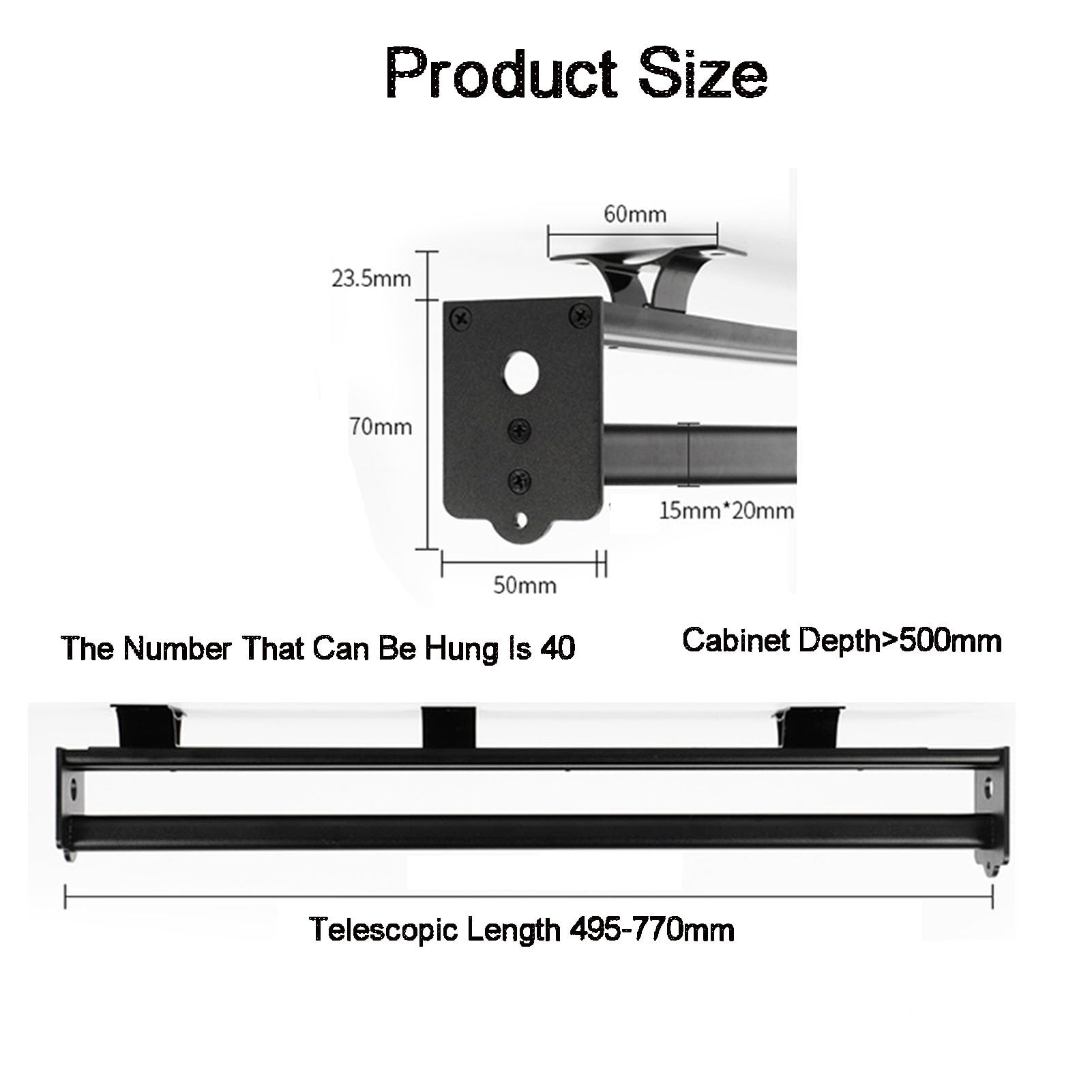 Genérico Perchero retráctil para Pantalones - Organizador Vertical extraíble con Barra para Colgar y Percha Superior (50 cm) - Solución para Ahorrar Espacio en el Armario
