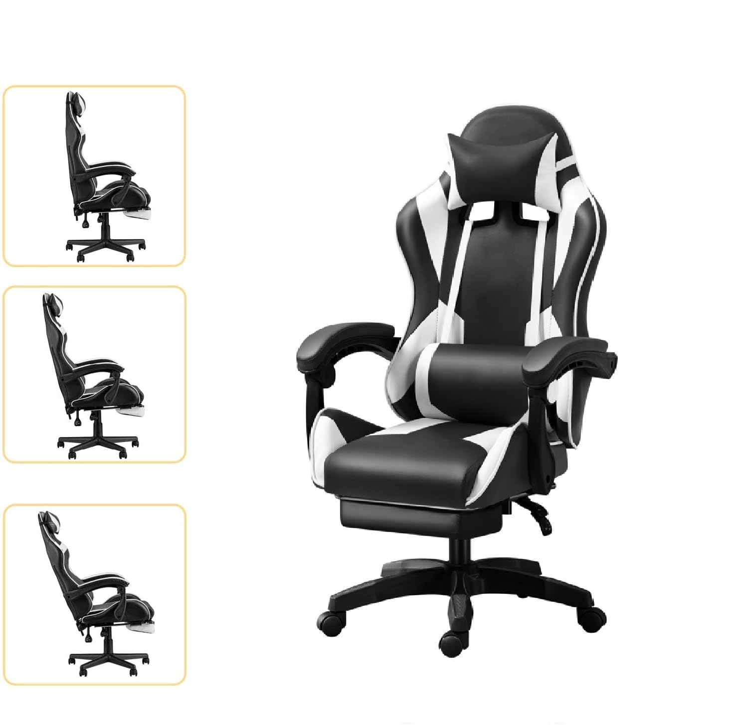 IZTOSS Chaise de Gaming Ergonomique avec Dossier réglable, avec appuie-tête, accoudoirs et Support Lombaire (C-Noir+Blanc)