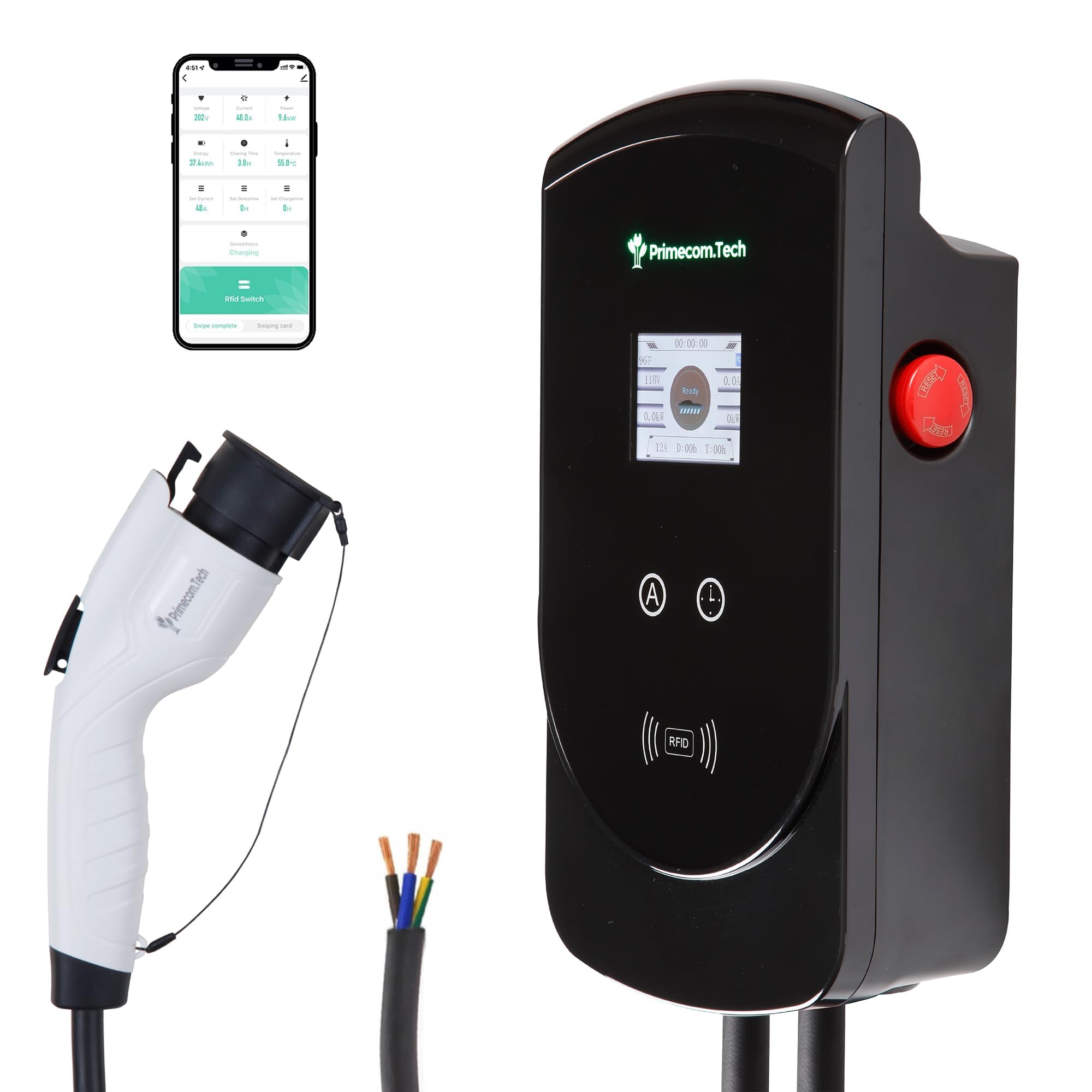 277/480 Volt AC 1 Phase 277volt J1772 Level 2 EV Charger 80 Amp with up to 50 Feet Cord Lengths (40 Feet)