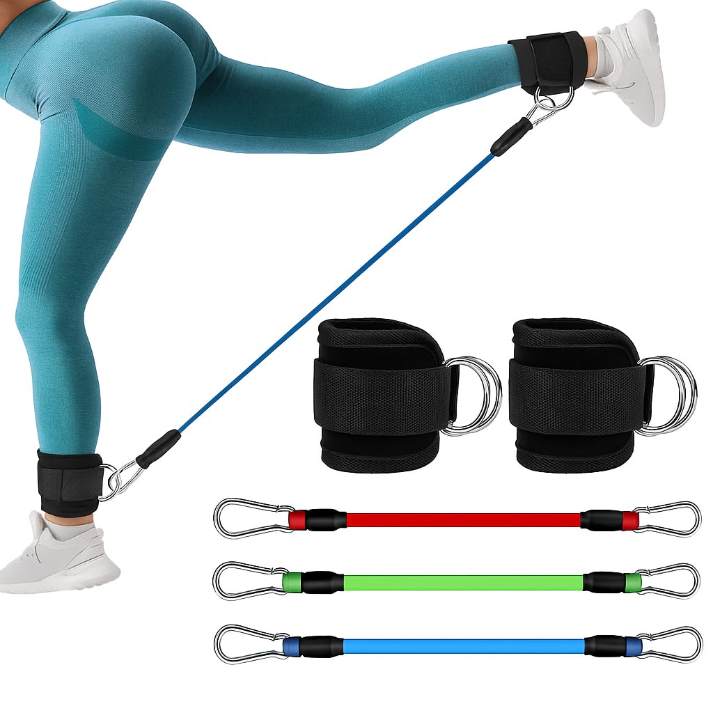 ALYV Resistance Leg Set for Fitness: Workout Exercise Bands with Ankle Straps for Home Gym, Yoga & Sport Training