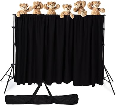 Classroom Puppet Stage, Puppet Show Theater with 2 Tripods, Cross Bar, Curtain and Carrying Bag, Portable Stage Suitable for School, Churches, and Family Shows