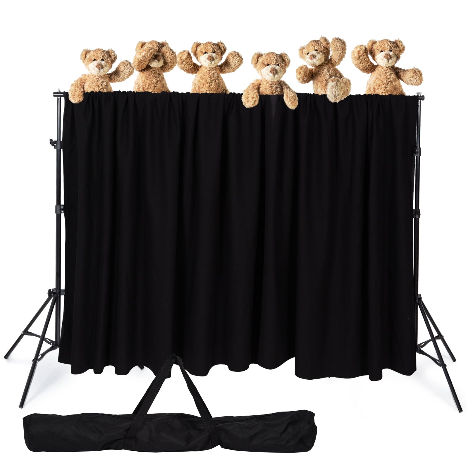 Escenario de marionetas para el aula, teatro de marionetas con 2 trípodes, barra transversal, cortina y bolsa de transporte, escenario portátil adecuado para la escuela, iglesias y