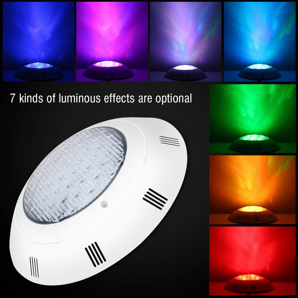 CHICIRIS Poolleuchte, ABS-LED-Unterwasserleuchte, 18 W, Wechselstrom, 12 V, mit 7-Farben-RGB-Fernbedienung, IP68, mit Harz Gefüllt, für Schwimmbad, Brunnen, Teich, Außendekoration