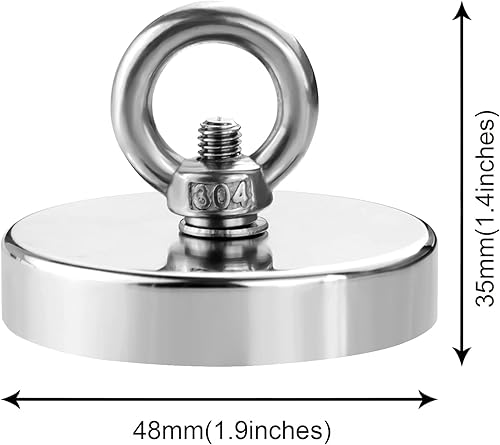 Vista 48 de Diymag Imanes de pesca de neodimio muy fuertes, 330 lbs de fuerza de tracción, imán de tierra rara con ojal avellanado, diámetro de 2.36 pulgadas