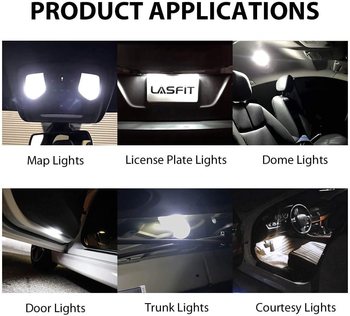 LASFIT 194 168 T10 LED Bulb White Bundle 8 Pack, 2825 W5W LED Canbus Error Free for License Plate Dome Map Courtesy Door Trunk Interior Lights