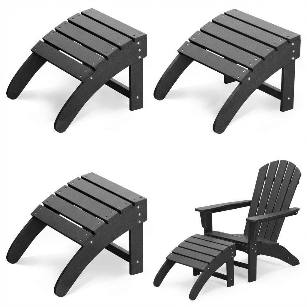 Garvee 4 Pack Adirondack Foot Stool, HDPE Resin Garden Footstool for Adirondack Chair, Garden Chair & Sun Lounger, Weather-Resistant Slatted Footrest for Porch Pool Backyard 45.7Wx47.5Dx35.8H cm - C
