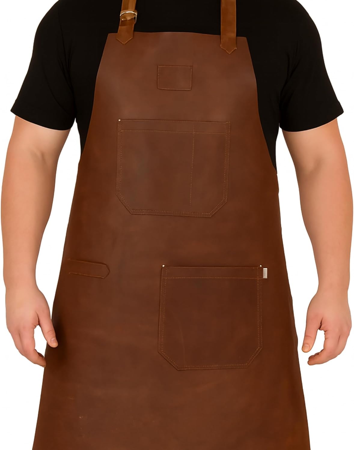 Men's Genuine Leather Work Apron with Adjustable Strap & Tool Pockets – Craft, Kitchen, Workshop Protective Apron