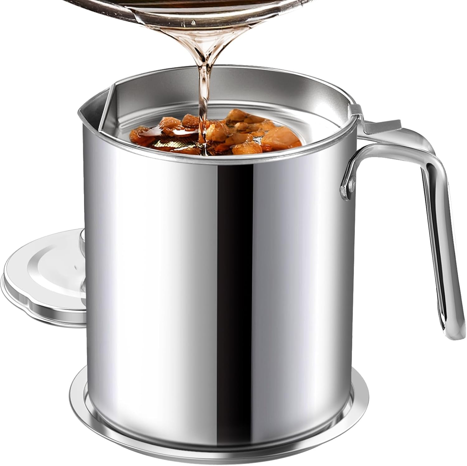 2L Oil Filter Pot, Stainless Steel Bacon Grease Container With Strainer, Oil Container Can for Store Meat Frying Oil and Cooking Grease Storage