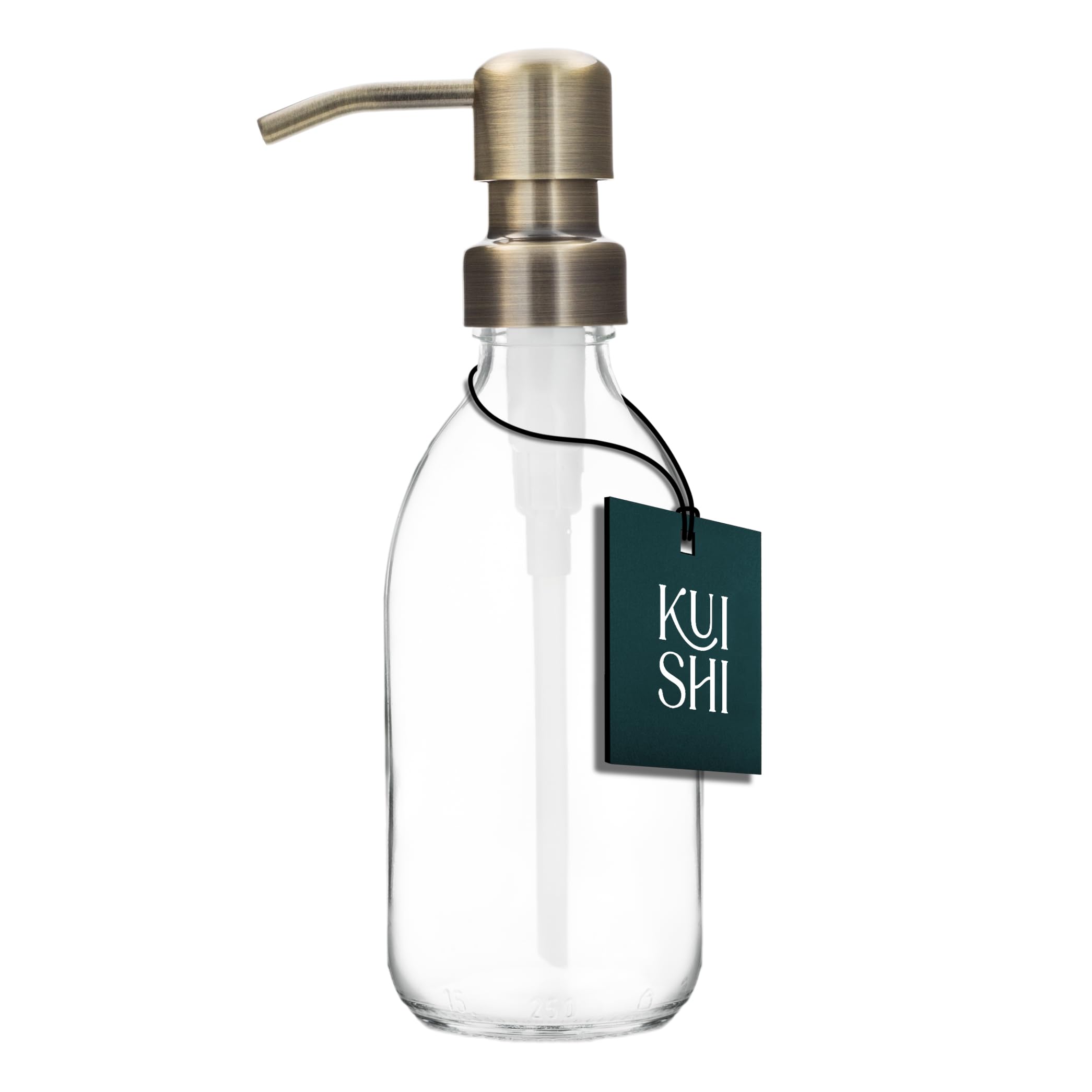 Kuishi Gold 250Ml Glass Soap Dispenser With Stainless Steel Pump - Refillable Bpa-Free Hand Soap Dispenser For Kitchen & Bathroom, Clear