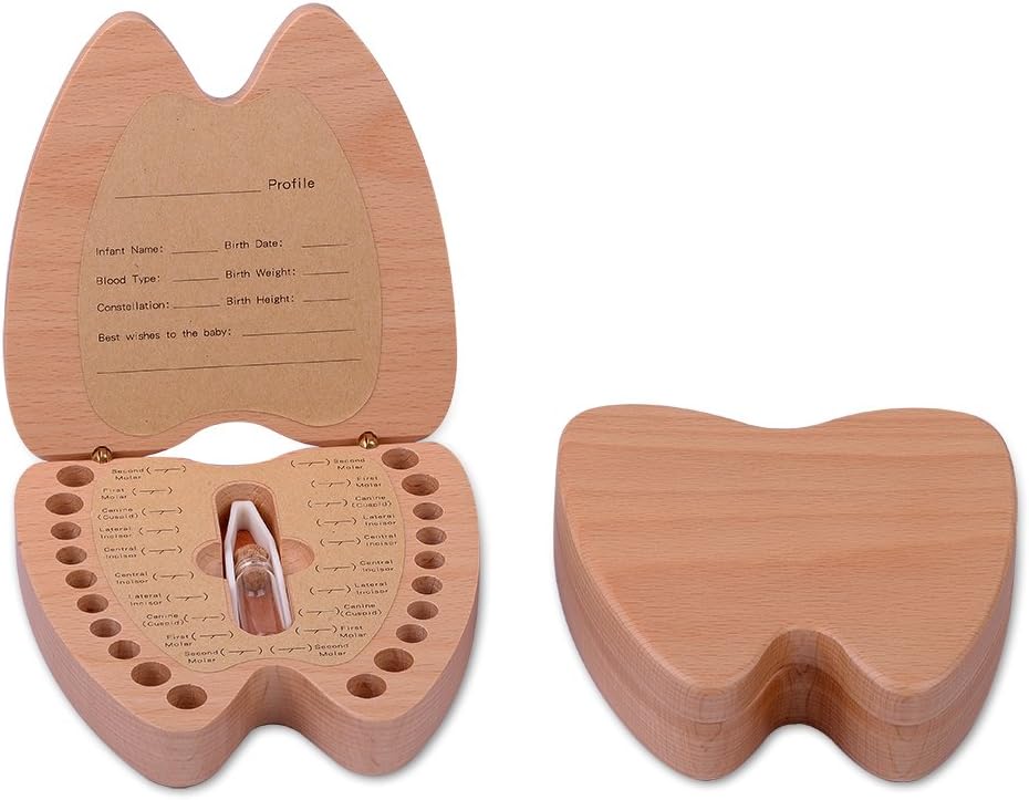 Artinova Baby Teeth Keepsake Box Wooden Box Tooth Shaped Box for Boys Girls, ARTA-0060