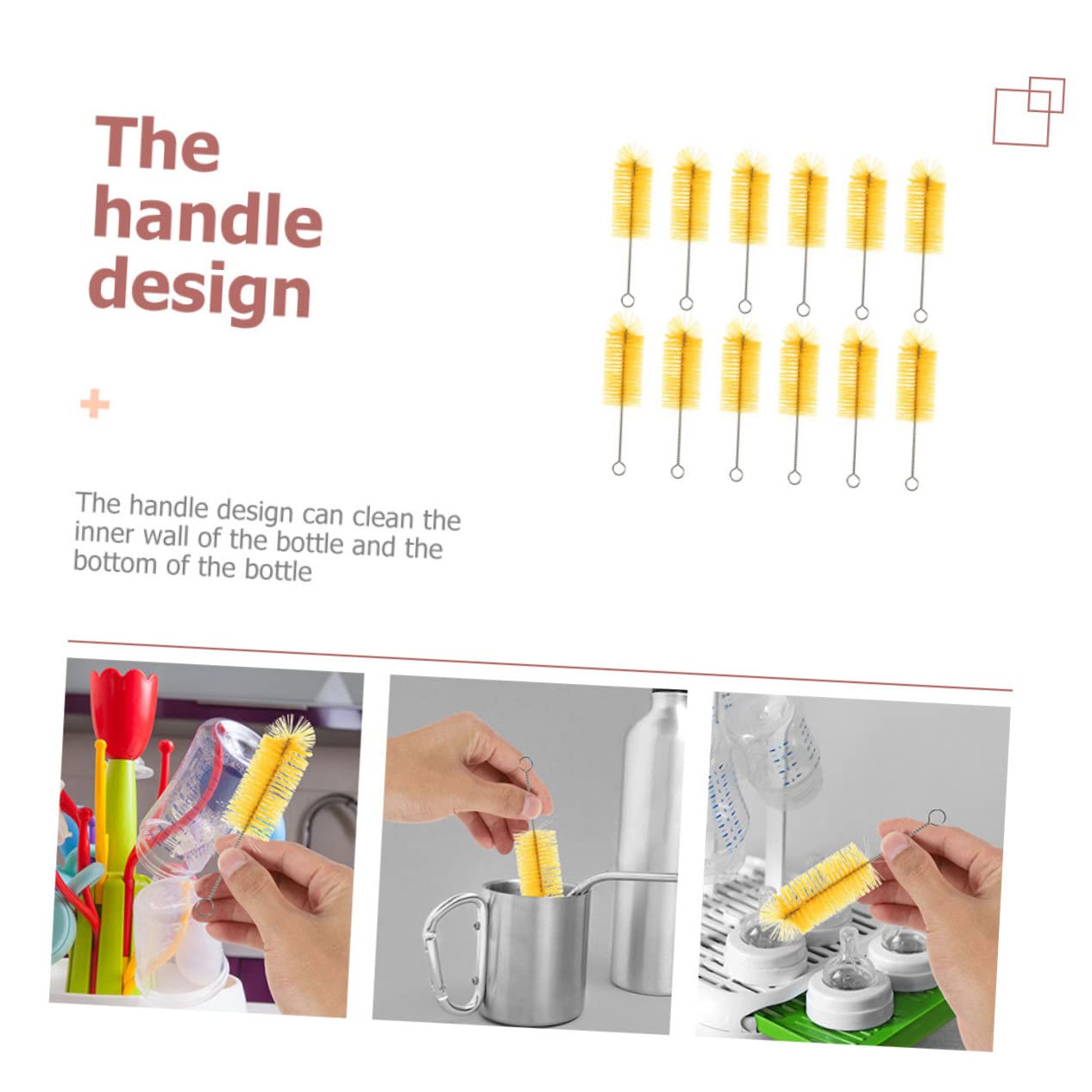 Healeved 60pezzi Spazzole Per La Bottiglie Per Multi- Inossidabile e Silicone Bottiglie Utensili Giallo