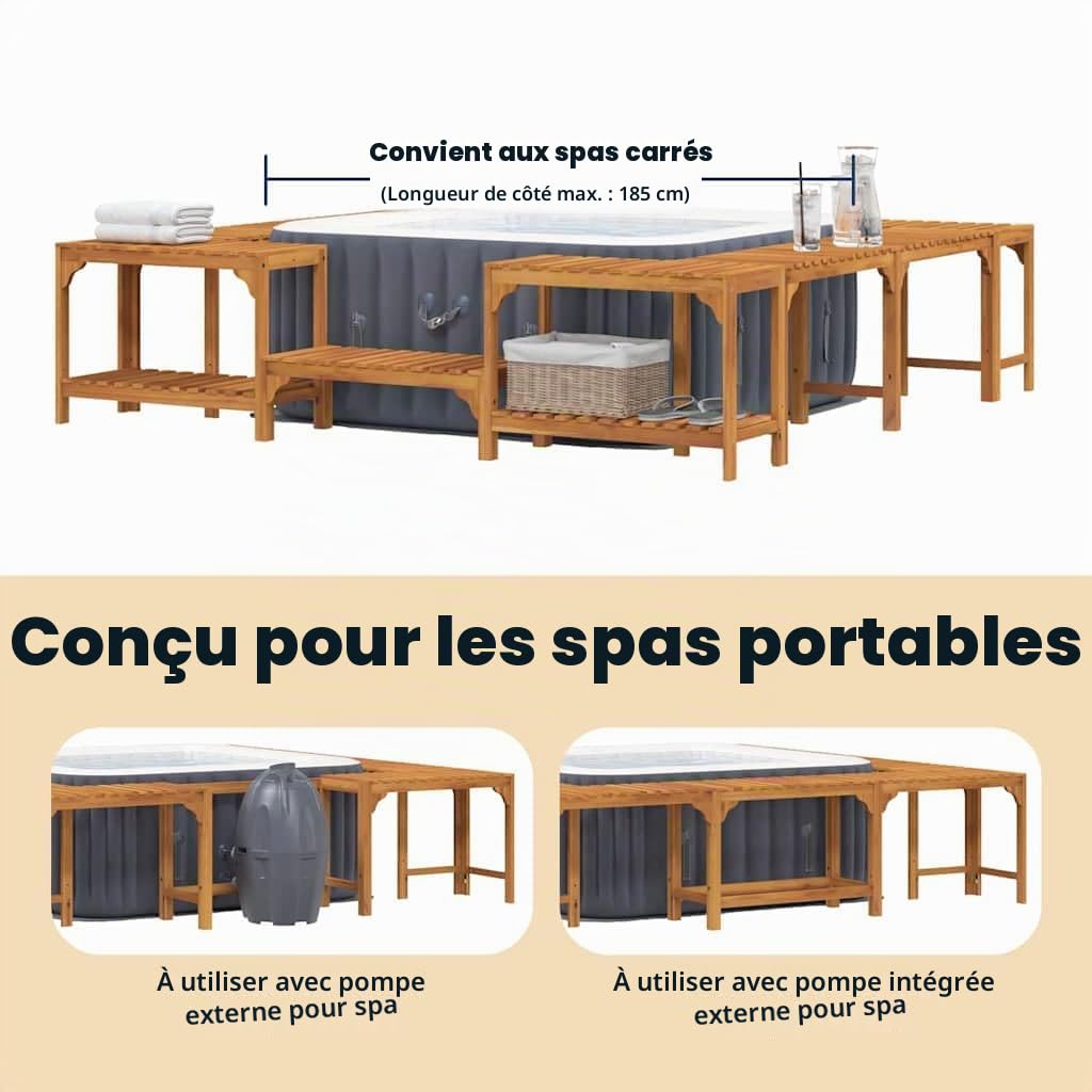 vidaXL Entourage de Bain à remous Bois d'Acacia Massif Marron