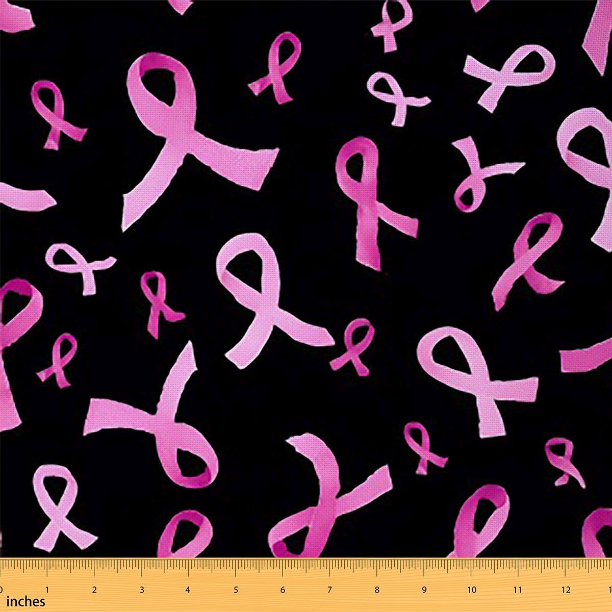 Pink Ribbon Decor by The Yard, Breast Cancer Awareness Upholstery, Survivor Gifts Fabric, DIY Craft Patchwork Outdoor for Sewing, Quilting, 3 Yards, Pink Black