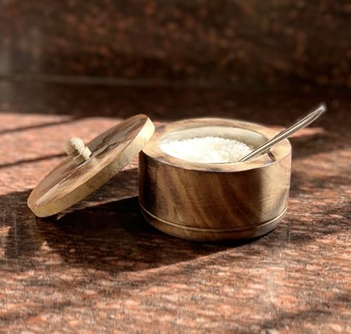 Miniatura 2 de Azucarero decorativo de madera rústica con tapa de boca ancha para dulces y especias para condimentos, frutos secos, recipiente para servir sal,