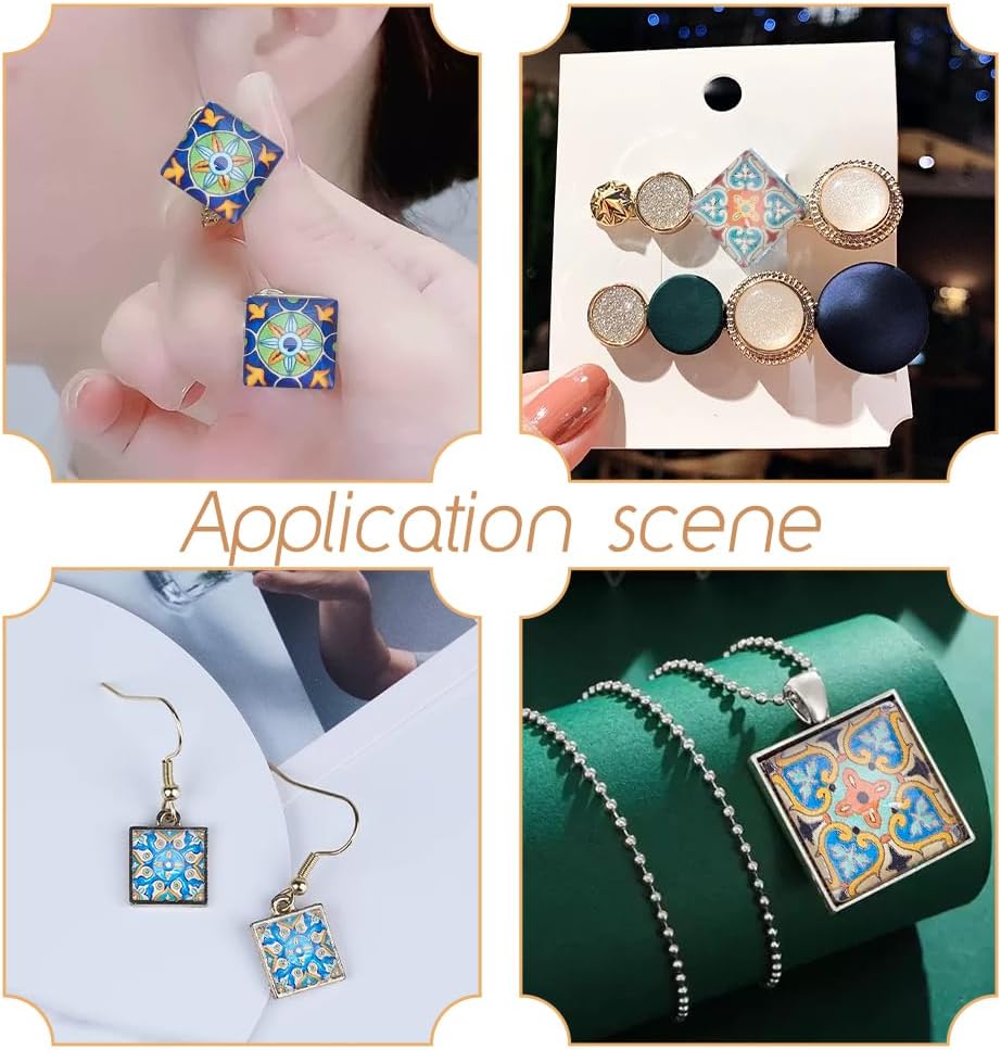 PH PandaHall 1 Inch Square Mosaic Cabochons 48pcs Glass Cabochon Tiles Mosaic Printed Glass Dome Cabochons Flower Pattern Mosaic Tiles Supplies for Photo Cameo Pendant Crafts Jewelry Making