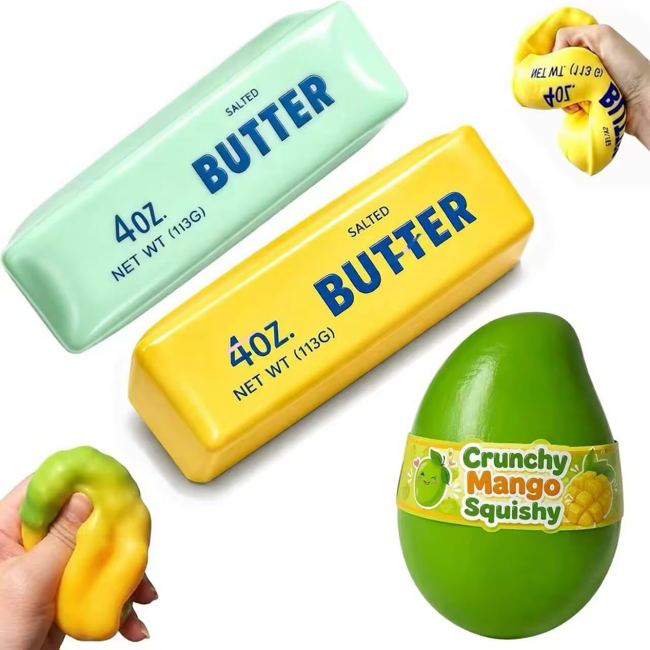 3 Stück Crunchy Squishy,Crunchy Butter & Mango Squishies,Asmr Perle Gefüllt Slow Rising Squeeze squishys Stress Ball Quetschspielzeug Stressabbau,Partygeschenke für Erwachsene