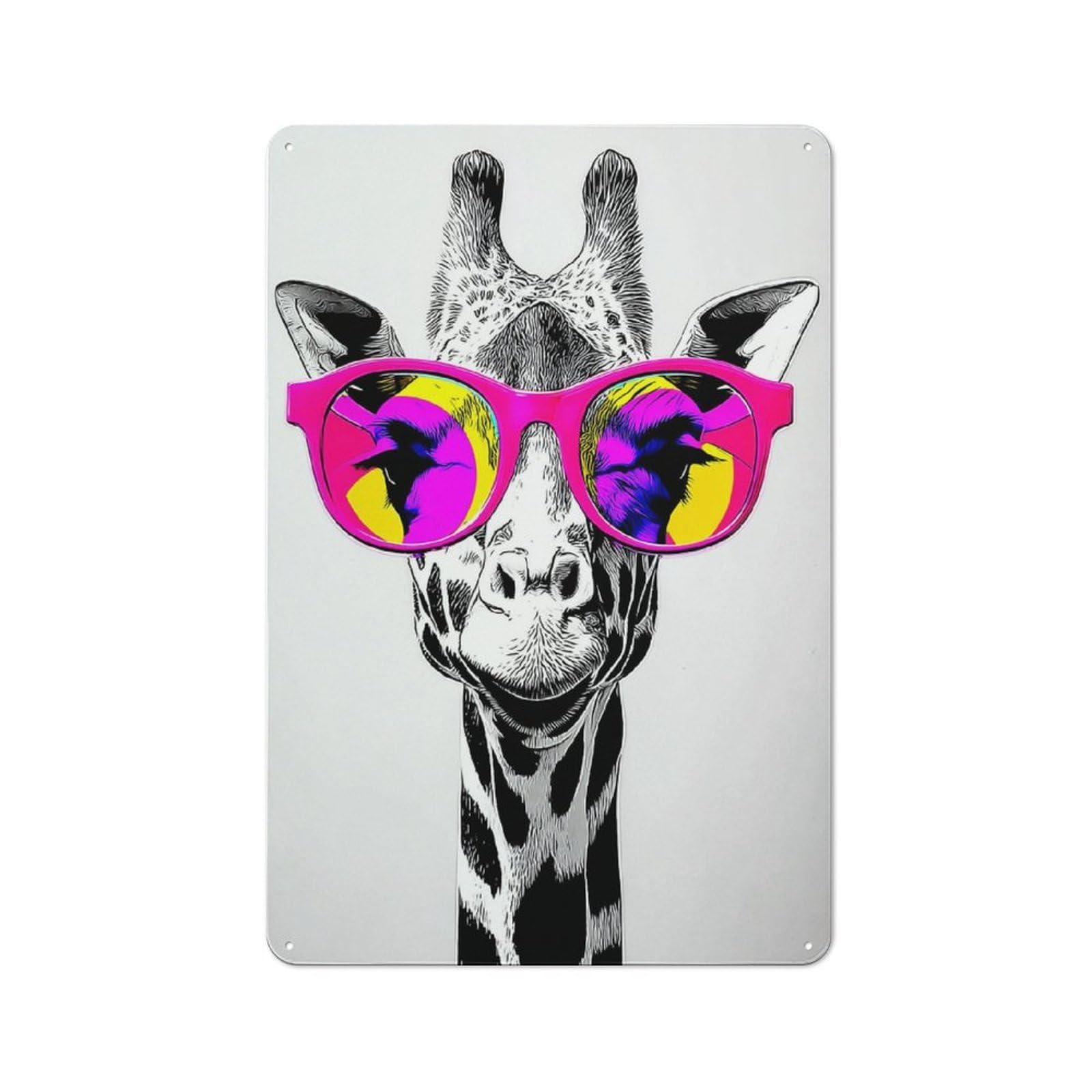 Junmoney Giraffe Wearing Colorful Sunglasses Cottage Metal Wall Decor 30X20cm, Shed Metal Sign For Conservatory, Home Bar Or Utility Room