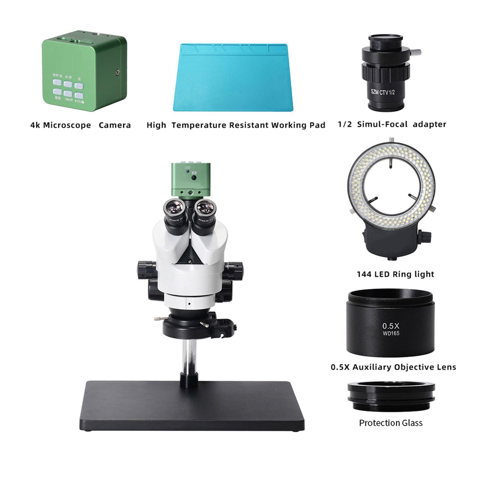 Microscopio Zoom Stereo Trinoculare, 4K 41MP 1080P USB Stereomicroscopio Trinoculare Girevole Microscopio Trinoculare con Supporto LED, Ingrandimento 7x a 45x (Spina europea)