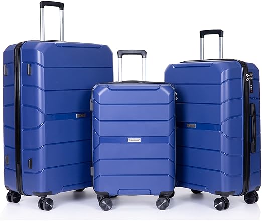 review HomJoones Luggage Expandable Suitcase 3 Piece Set, PP Hardside Expandable Luggage with Spinner Wheels and TSA Lock, 3-Piece Set (20/24/28) (Navy)