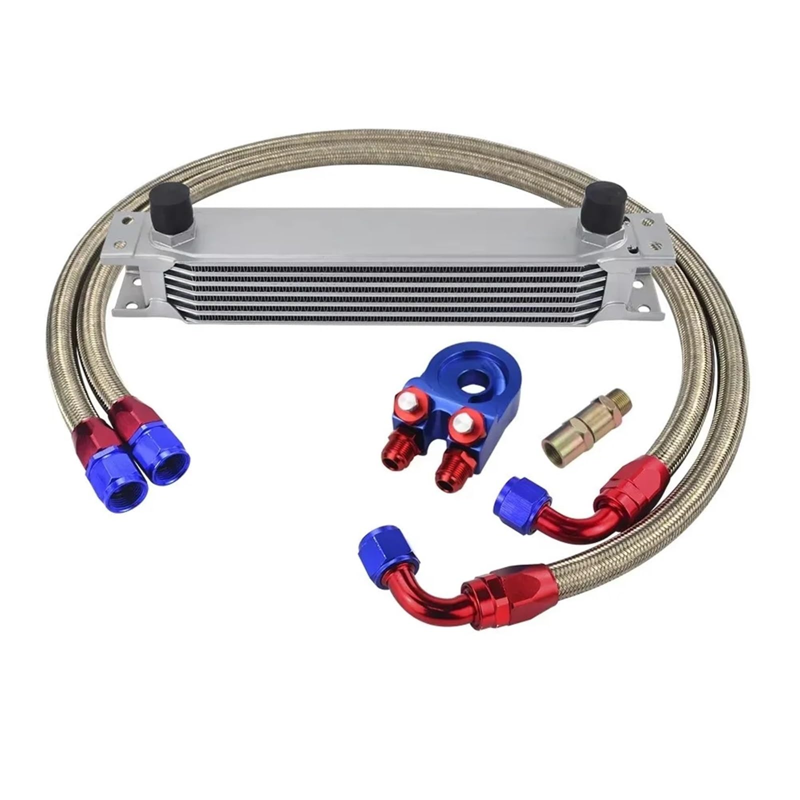 Kit Universal de Enfriador de Aceite de Motor AN10 de 7 Filas con Adaptador de Filtro de Aceite y Manguera Trenzada de Acero Inoxidable.